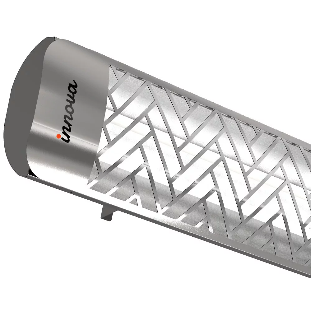 Innova-6000 Watt Electric Infrared Dual Element Heater-480 Voltage-Stainless Steel Finish-Chevron Decorative Fascia-Outdoor Wall Mount Electric