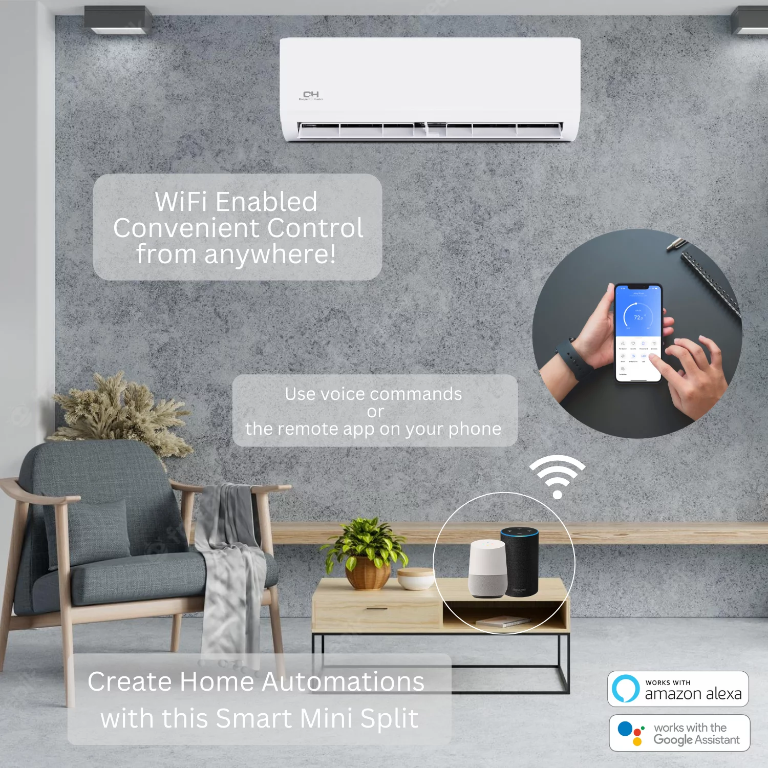 Cooper & Hunter 18000 BTU 230V Wall Mounted Dual 2 Zone Mini Split Heat Pump Air Conditioner 9K + 12K BTU Cover 950 Sq Ft WiFi