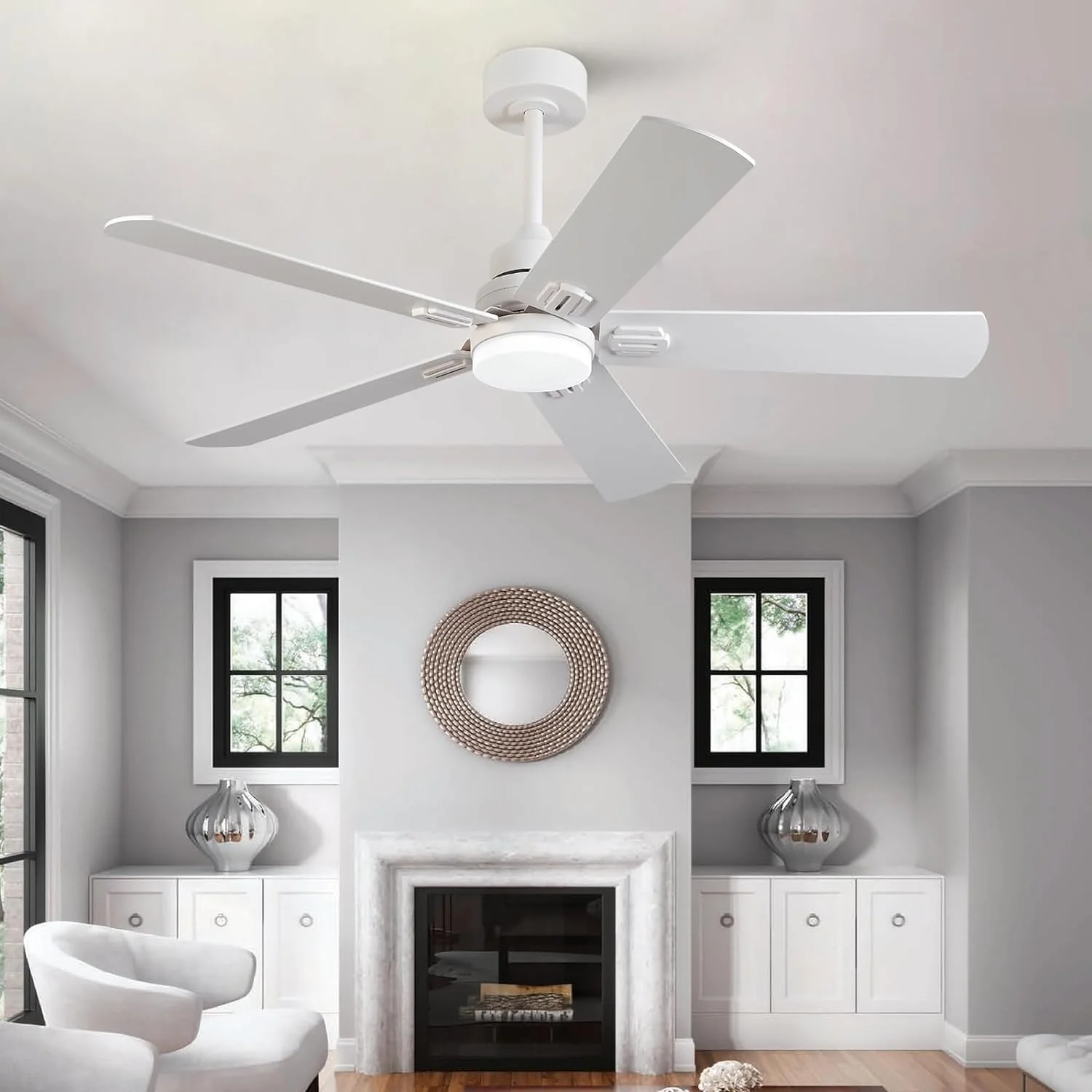 52 Inch Dual Color with Light and ,Modern 5 Blades Quiet Reversible DC Motor s for Outdoor Indoor Living Room Bedroom