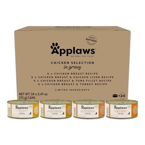 Applaws Natural Wet Cat Food in Gravy, Limited and Natural Ingredients, High Protein with No Artificial Additives, Fish Selection in Gravy (24 x 2.47oz Cans)