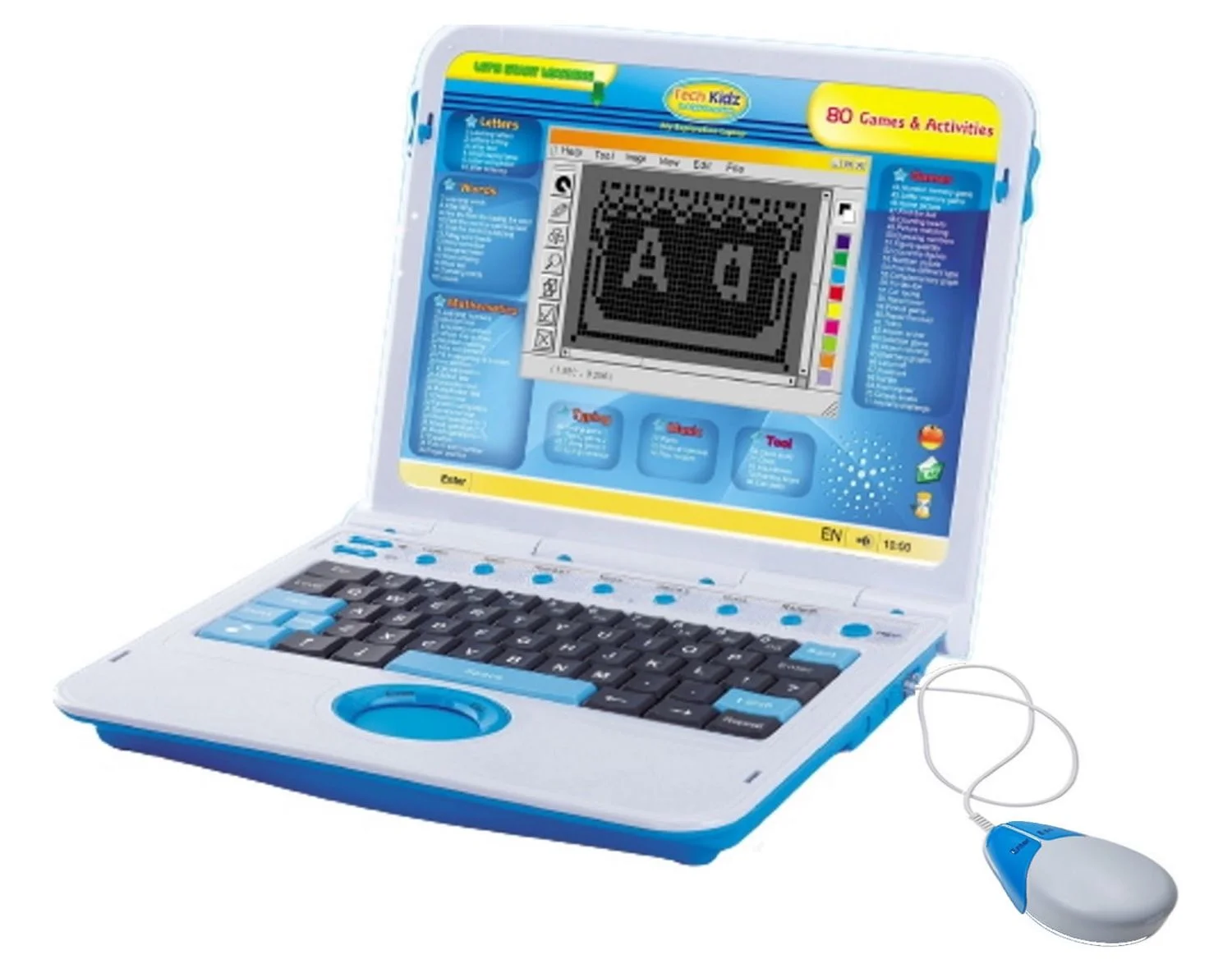 Tech Kidz My Exploration Toy Computer Children’s Educational Interactive Laptop, 80 Challenging Games and Activities, LCD Screen, Keyboard and Mouse Included ( Blue ), Ages 5+