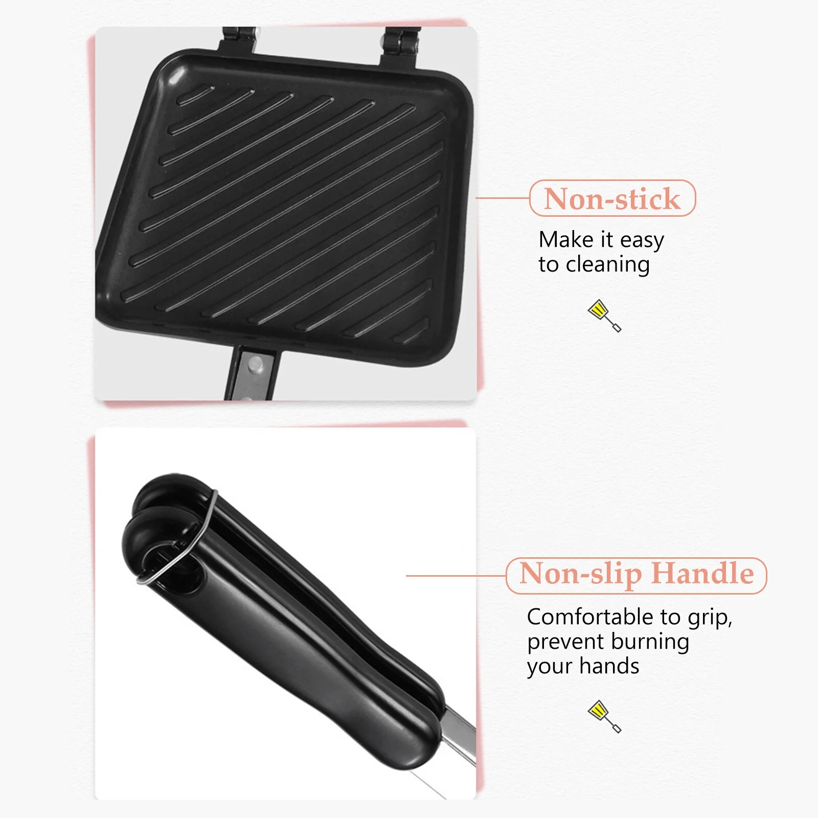 Toasted Sandwich Maker Non-stick Grilled Sandwich Panini Maker With Insulated Handle Hot Sandwich Maker Grilled Cheese Machine