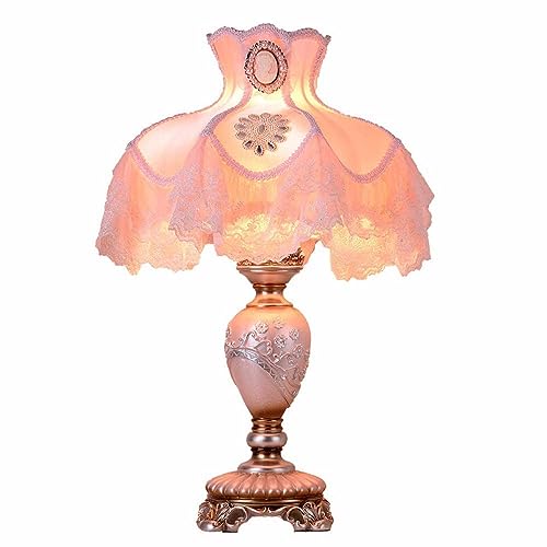 Vintage Pink Table Lamp Victorian Style with Button Switch Decorative Desk Lamp - Bedside Lamps for Nightstand for Living Room Bedroom Office