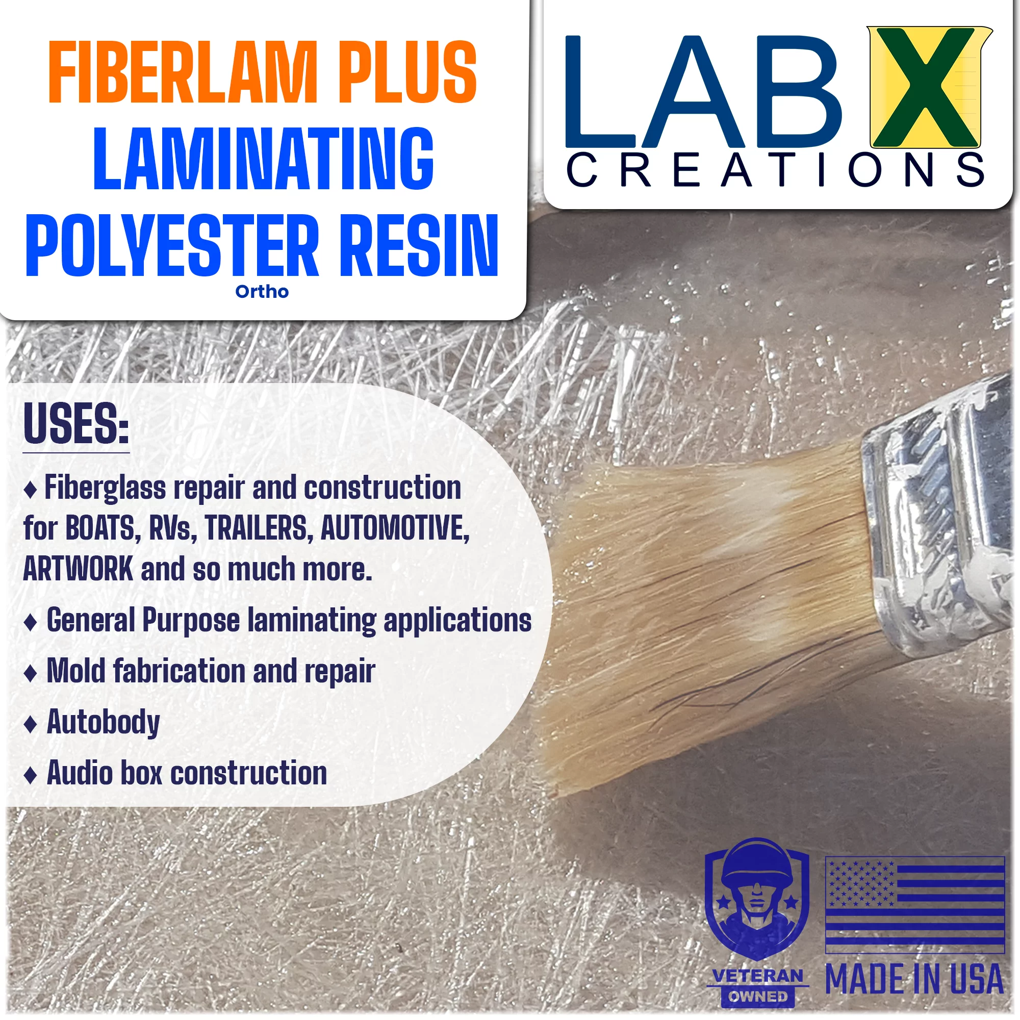 FIBERLAM PLUS 1G POLYESTER RESIN 1 Gallon +MEKP; Low Viscosity Coating for Laminating Fiberglass mat, biaxle & cloth for Boats, RV, Car & Truck Canoe Surfboards, EXTENDED TACKY Time, parts casting