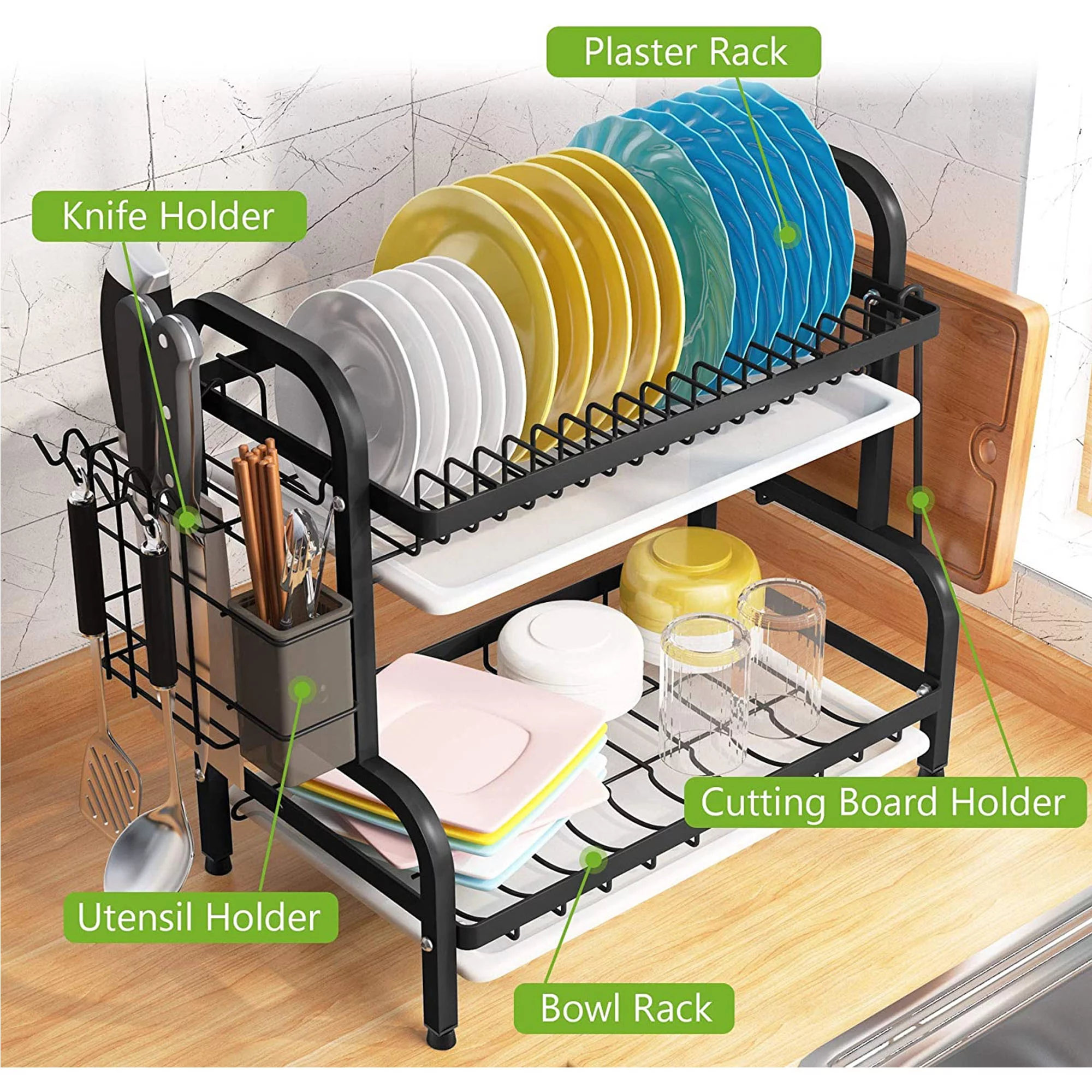 Over the Sink Dish Drying Rack - Adjustable 2-Tier/3 Tiers Large Dish Dryer Rack for Kitchen Organizer Storage Space Saver Shelf Utensils Holder with Cutting Board Holder,Tableware Drainer