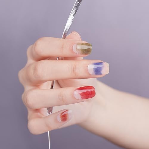 DANNI & TONI Semi Cured Gel Nail Strips Christmas Santa Claus Snowflakes Cat Eye Gel Nail Wraps 28 Stickers | Mistletoe Meow