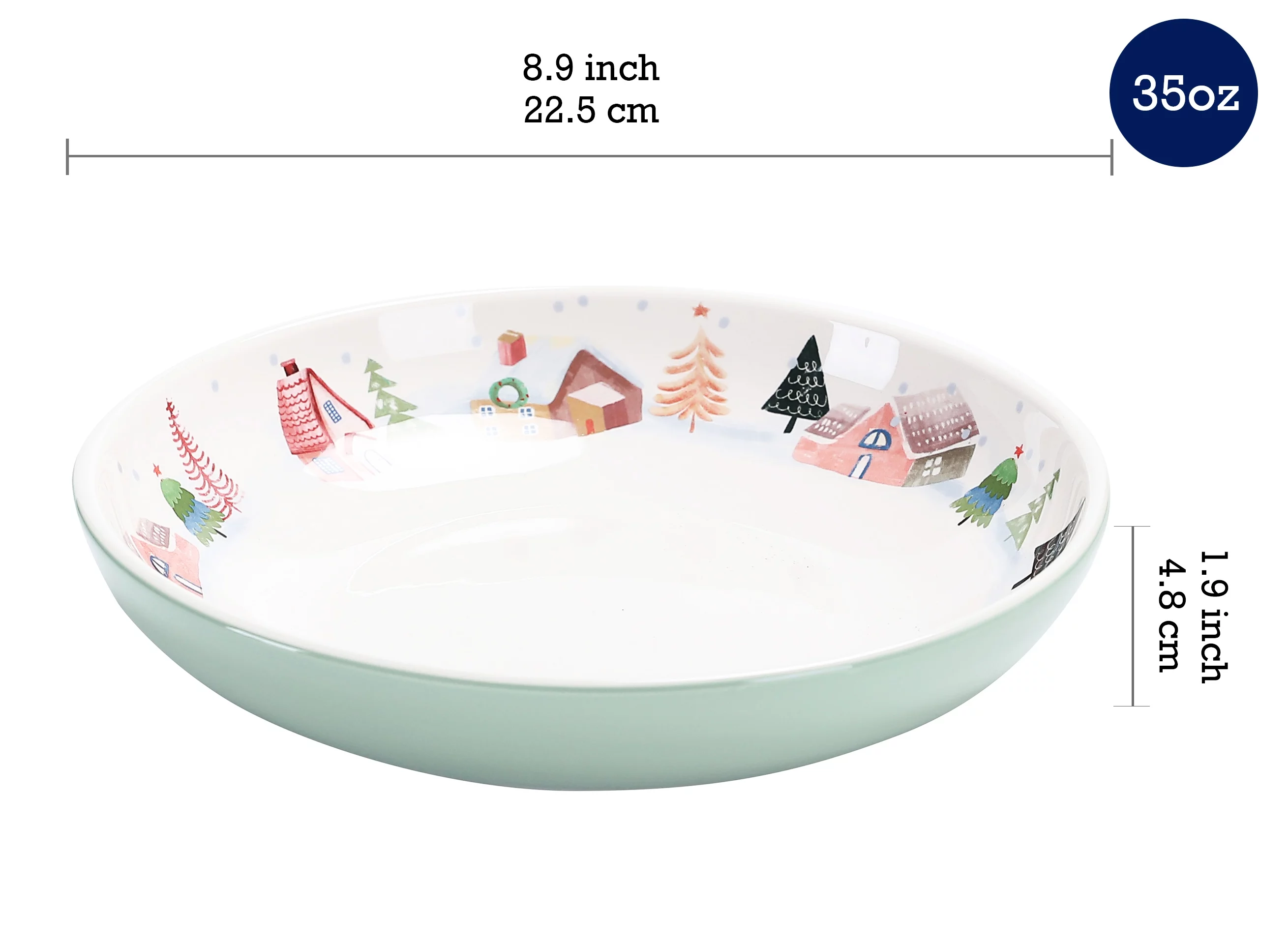 Bico Nordic Village Ceramic 35oz Dinner Bowls, Set of 4, for Pasta, Salad, Cereal, Soup & Microwave & Dishwasher Safe