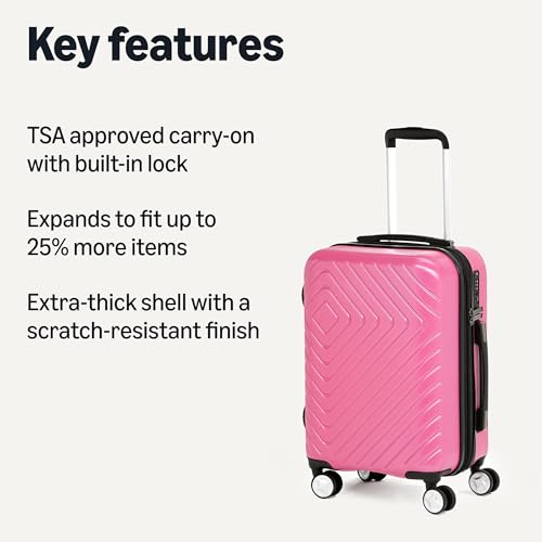 Amazon Basics 21-inch Carry On Luggage, Suitcase With Wheels (8 Spinner Wheels), TSA Lock, Expandable Capacity, Interior Divider and Pocket For Dry and Damp Clothes, Navy Blue