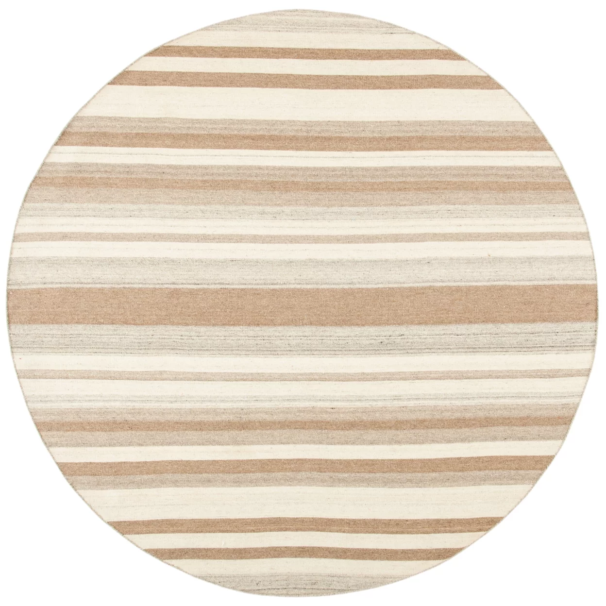 SAFAVIEH Dhurrie Tom Striped Moroccan Wool Area Rug, Natural/Camel, 7' x 7' Square