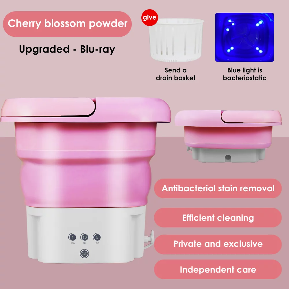 JahyShow Foldable Dehydratable Washing Machine - 4.5L Mini Washer for Personal Use - Baby Pink