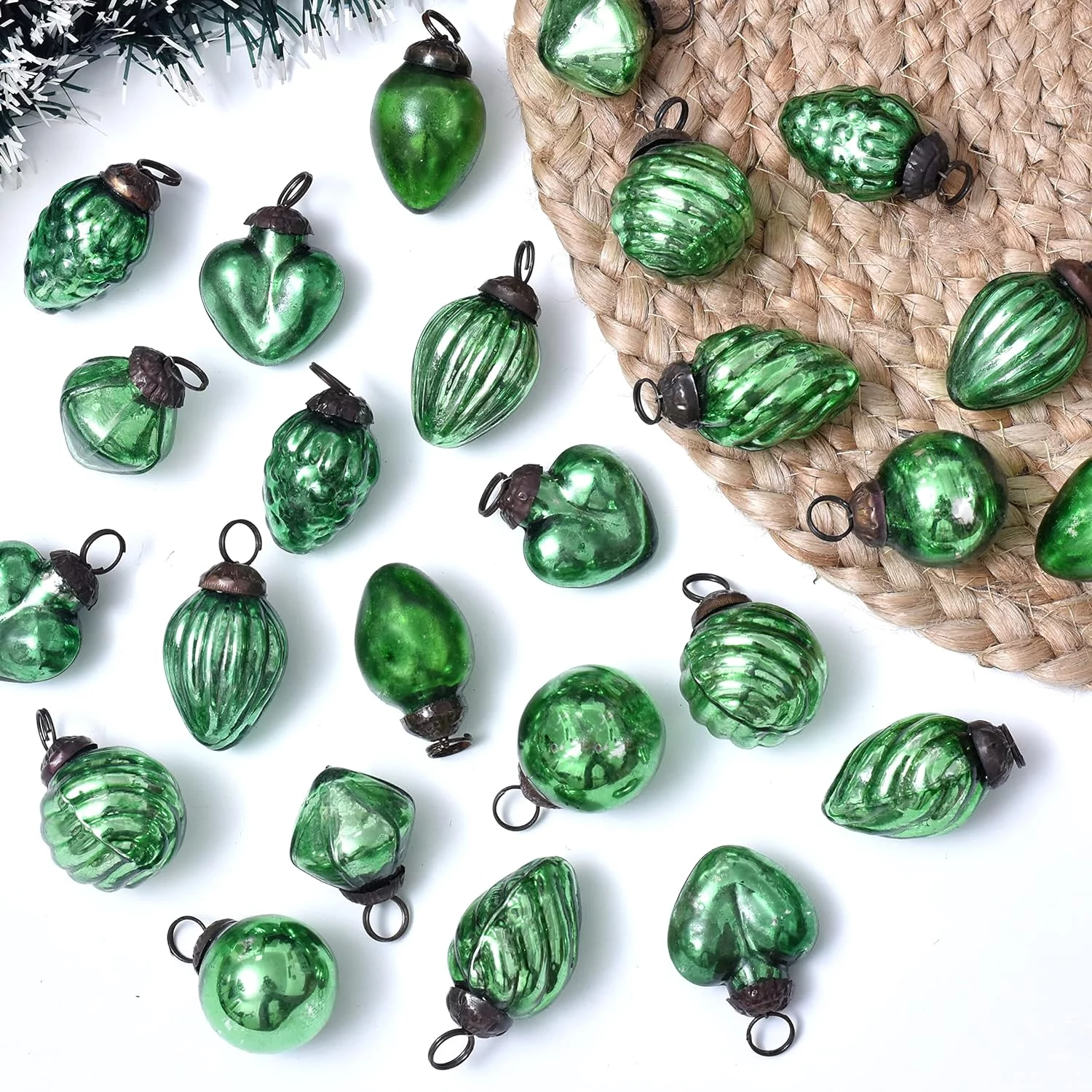 Green Christmas Ornaments- 25 Piece- Glass Christmas Ornaments -Green Christmas Decorations- Vintage Green Christmas Tree Ornaments- Christmas Tree Decorations- Mini Ornaments- Green Christmas Balls