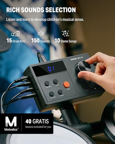 Donner Electric Drum Set, DED-70 Electronic Drum Kit for Beginner with 150 Sounds, 4 Quiet Mesh Pads, 9