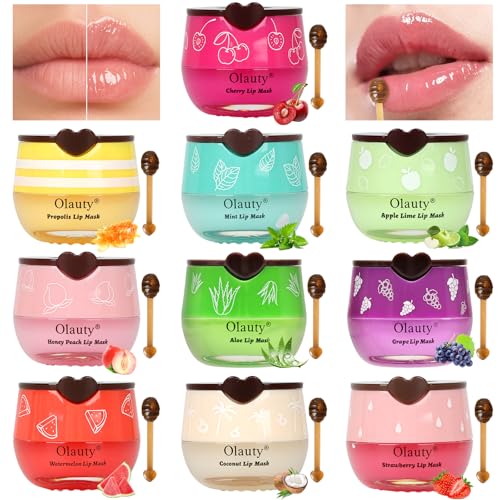 4 PCS Bee Lip Balm Lip Mask Honey Pot, Honey & Strawberry & Watermelon & Apple Lime Lip Sleeping Mask Propolis Moisturizing Lip Balm with Stick, Hydrating Prevention Dry & Cracked