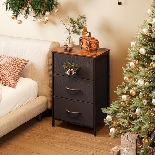 AODK Dresser for Bedroom Nightstand Small Dressers Chest of Drawers End Table for Living Room, Closet Dresser with 3 Storage Drawers Organizer Clothes, Black