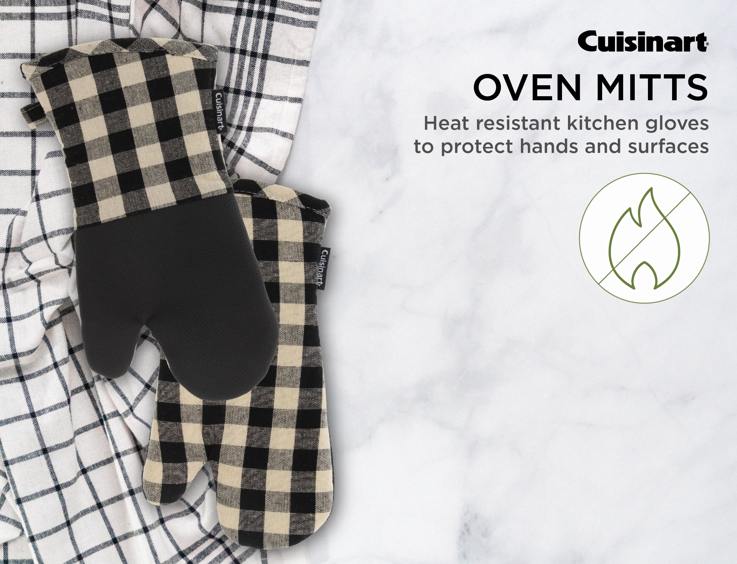 Cuisinart Buffalo Check Oven Mitts – 2 Pack, Black and Ivory Plaid – Handle Hot Kitchen Items Safely