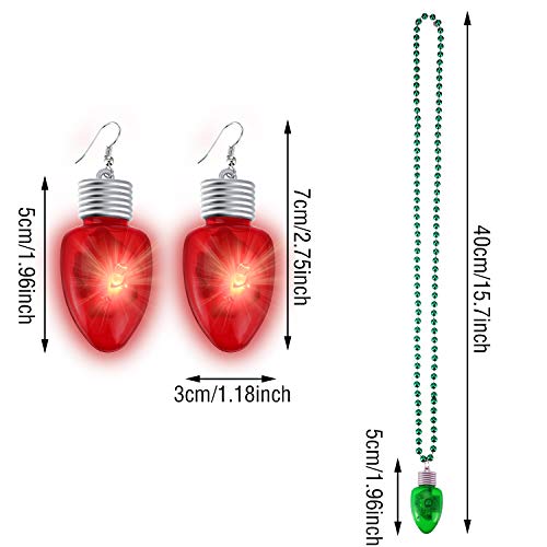 Hicarer 2 Pairs Light-up Bulb Earrings LED Bulb Christmas Earrings and 2 Pieces Bulb Necklaces Flashing Necklaces for Christmas Holiday Party Favors
