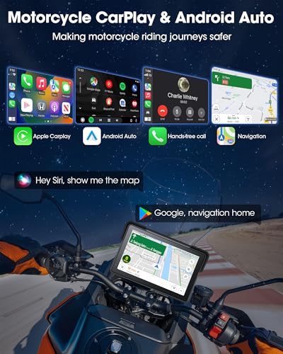 7 inch 4K Motorcycle CarPlay ＆ Android Auto Screen for Moto Wireless Carplay DVR with Dual Cameras for Motorbike,WiFi, GPS Navigation, Remote Control, Voice Control, Bluetooth, TF-64G