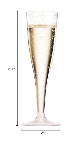 Munfix 50 Pack Gold Rimmed Plastic Champagne Flutes 5 Oz Clear Plastic Toasting Glasses Fancy Disposable Wedding Party Cocktail Cups with Gold Rim