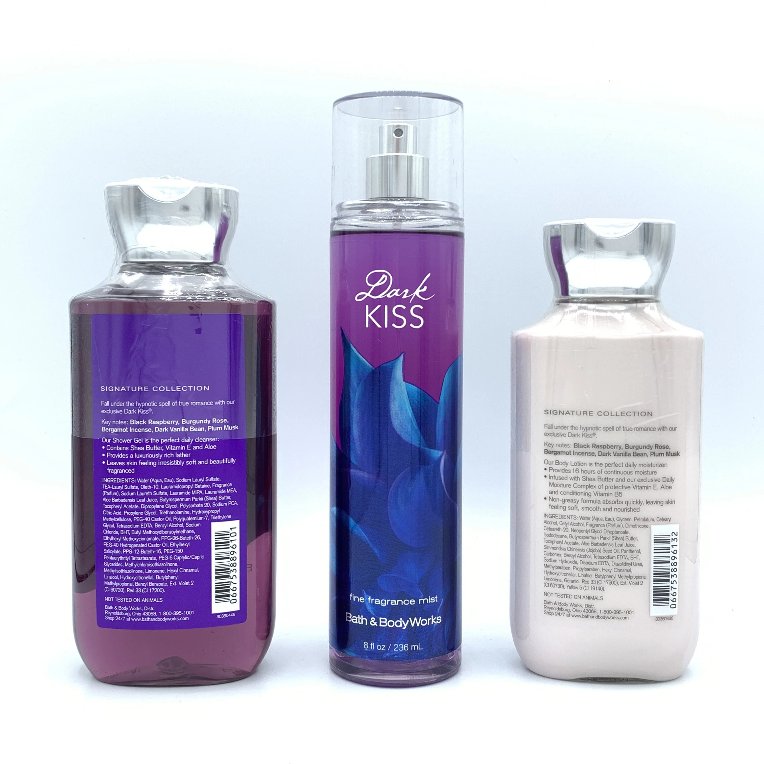 Bath and Body Works Dark Kiss Shower Gel, Fine Fragrance Mist and Body Lotion 3-Piece Bundle