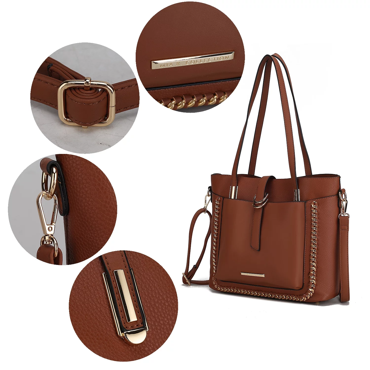 MKF Collection Raya Vegan Leather Women's Shoulder Bag + Crossbody Pouch 2 pcs, Fashion Tote Purse Handbag by Mia K - Pewter