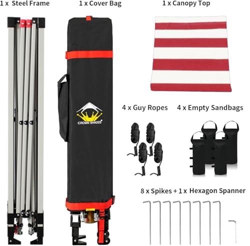 CROWN SHADES 10x10 Pop Up Canopy - Beach Tent with One Push Setup - Easy Outdoor Sun Shade for Events, Parties, Camping - Gazebo with STO-N-Go Cover Bag, Silver Coated Top, White