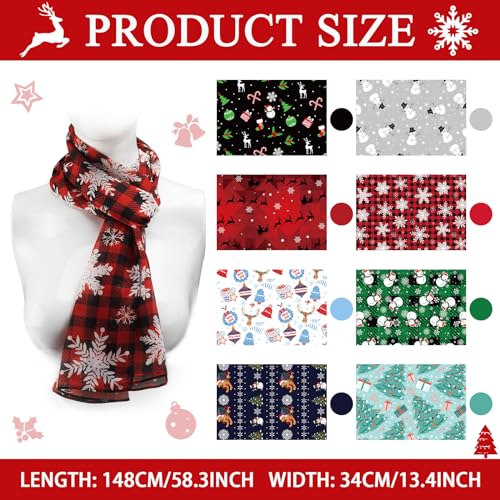 Shinymoon 8 Pcs Christmas Scarf for Women Soft Lightweight Scarf Winter Holiday Scarves for Xmas Decoration Present