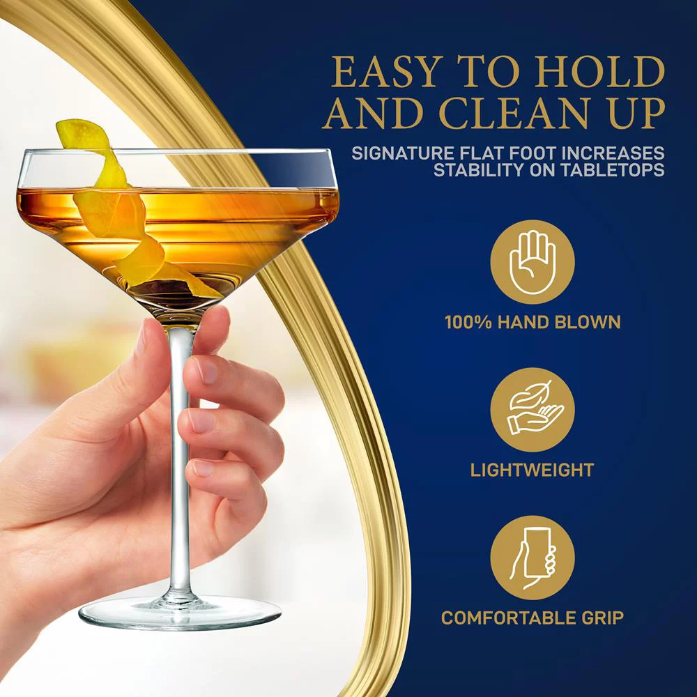 6 Sets of Crystal Martini Glass, Ultra Clear, Elegant Wine Glass, 100% Hand Blown, Dishwasher safe, Classy and Reusable Packaging