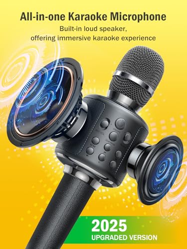 Wireless Bluetooth Karaoke Microphone, Built-in Loud Speaker for 10H Playback, Add Reverb/Duet Mode/Earbuds Monitoring, Portable Karaoke Machine for Entertainment & Singing Practice (Gray)