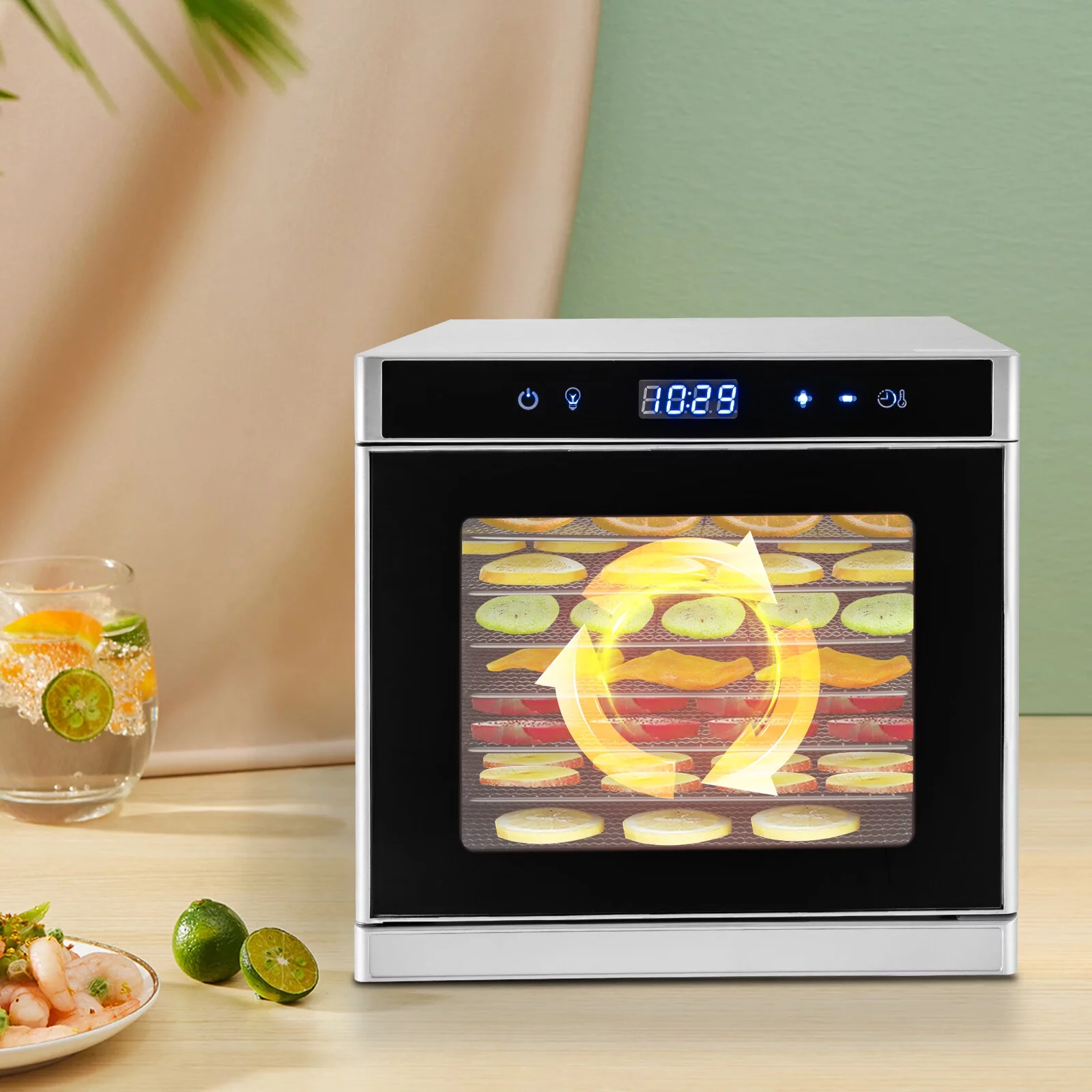 Aiqidi 8 Trays Food Dehydrators Commercial Vegetables Fruit Meat Jerky Dryer Stainless Steel Food Dryer Machine 700W Electric Food Drying Machine with Adjustable Digital Timer & Temperature Control