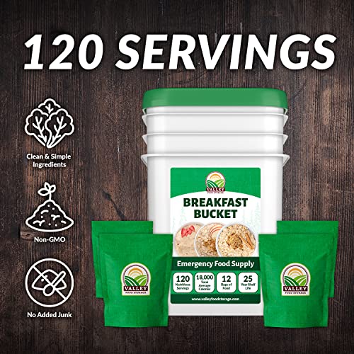 80 Serving Breakfast, Lunch & Dinner Bucket | Premium Emergency Food Supply | Survival Food 25 Year Shelf Life | Camping Food, Backpacking Meals, Prepper Supplies | Valley Food Storage Packaged in USA
