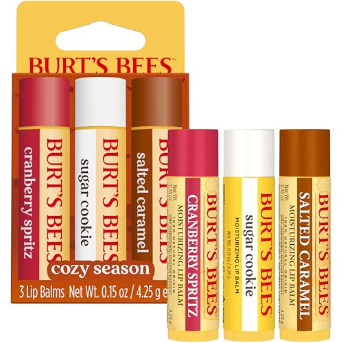 Burt's Bees Christmas Gifts, 4 Lip Balms Stocking Stuffers Products, Beeswax Bounty Fruit Mix - Watermelon, Pomegranate, Dragonfruit Lemon & Sweet Peach (4-Pack)