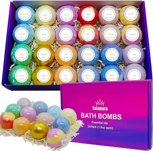 Bath Bombs Gift Set - 24 Pcs Handmade, Natural & Organic Essential Oil Bubble Bath for Women and Girls