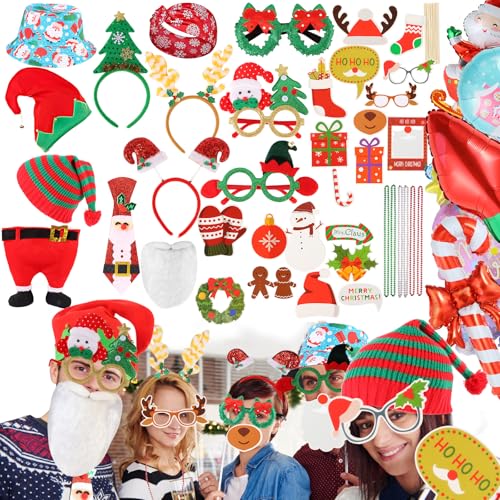 Large Opulent Christmas Photo Booth Props, Xmas Party Supplies, PhotoBooth Props for Xmas, Funny Christmas Hats, Eyeglasses, Headhand, Photo Booth Props for Xmas Party