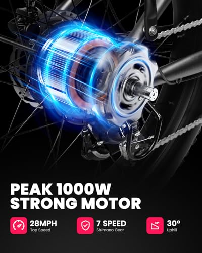 VEEFA Electric Bike 750W/Peak 1000W Motor 48V 13AH Removable Battery Electric Bicycle for Adults 26