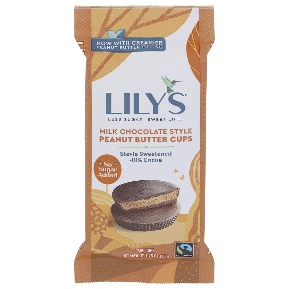 Lilys Sweets 40 Percent Cocoa Milk Chocolate Peanut Butter Cups, 1.25 Ounce -- 12 per case.