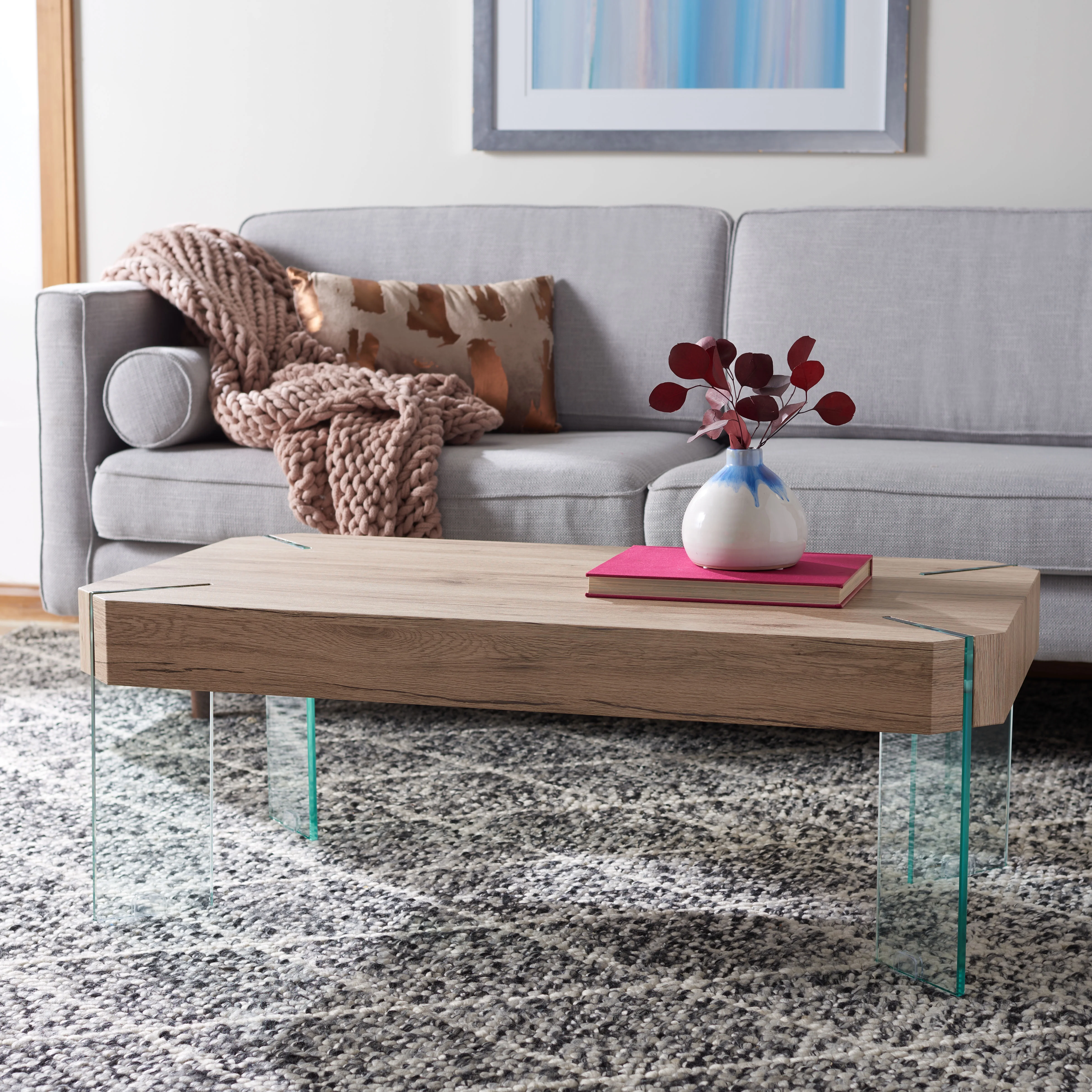 SAFAVIEH Katelyn Rect. Contemporary Glass Leg Coffee Table, Natural
