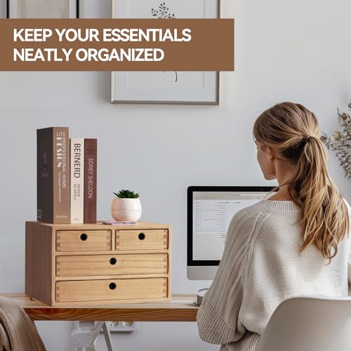 Kirigen Natural Wooden Desktop Organizer - Office Supplies Filing Tidy Storage Shelf - Storage Cabinet/Jewelry Organizer with 3 Drawers (NA, 2-Layer &3 Drawers)