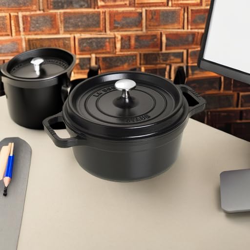 STAUB Cast Iron Dutch Oven 5.5-qt Round Cocotte, Made in France, Serves 5-6, Black Matte