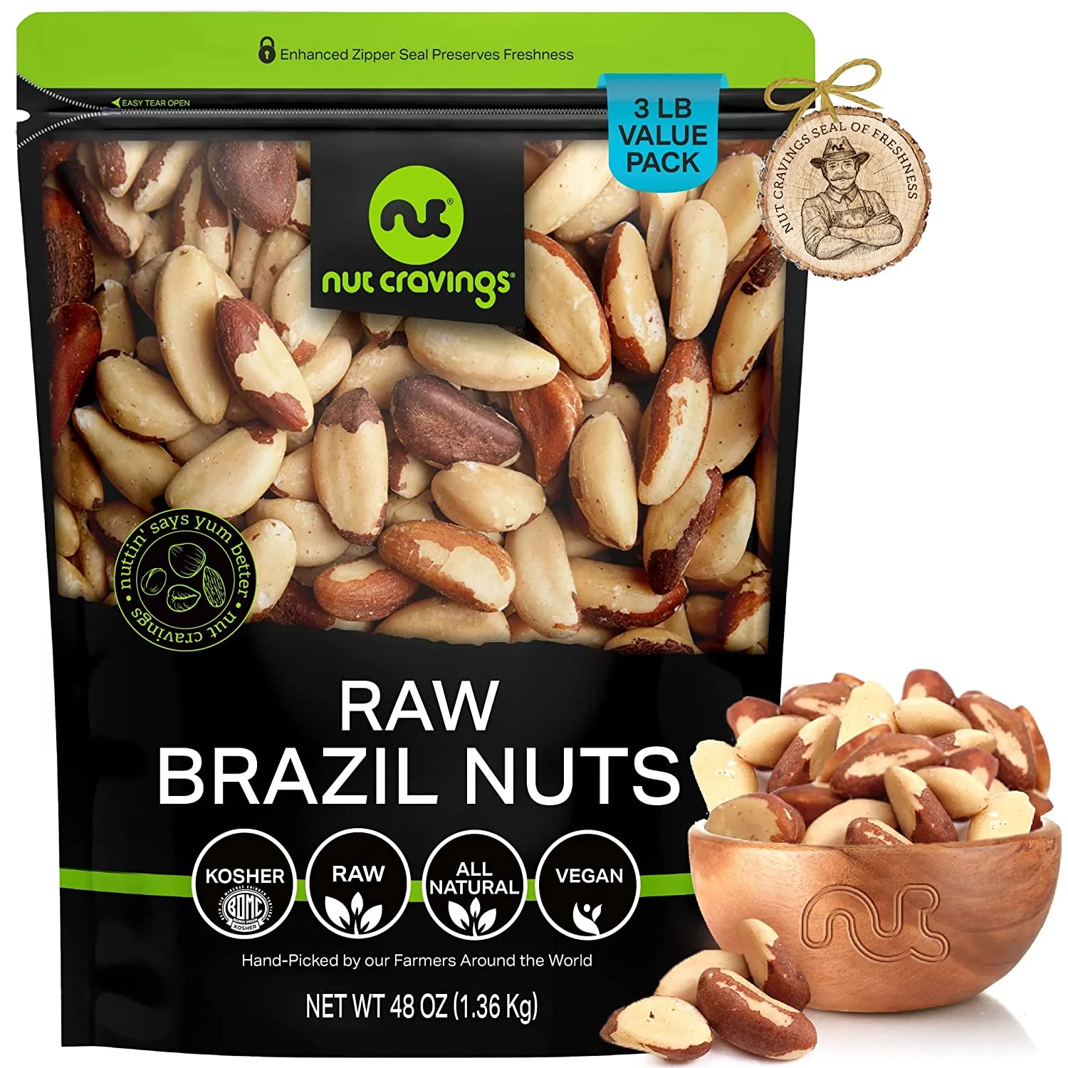 Nut Cravings Raw Brazil Nuts, Unsalted No Shell, (48oz - 3 lb)