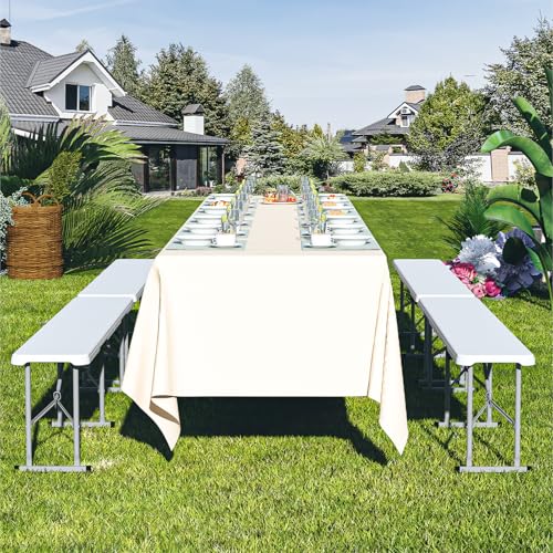 6ft Folding Bench 2 Pack, Plastic Folding Bench for Picnic Camping Dining Party Garden, 6 feet Foldable Benches for Soccer Multipurpose Entertaining Activities, Smooth HDPE Tabletop, White