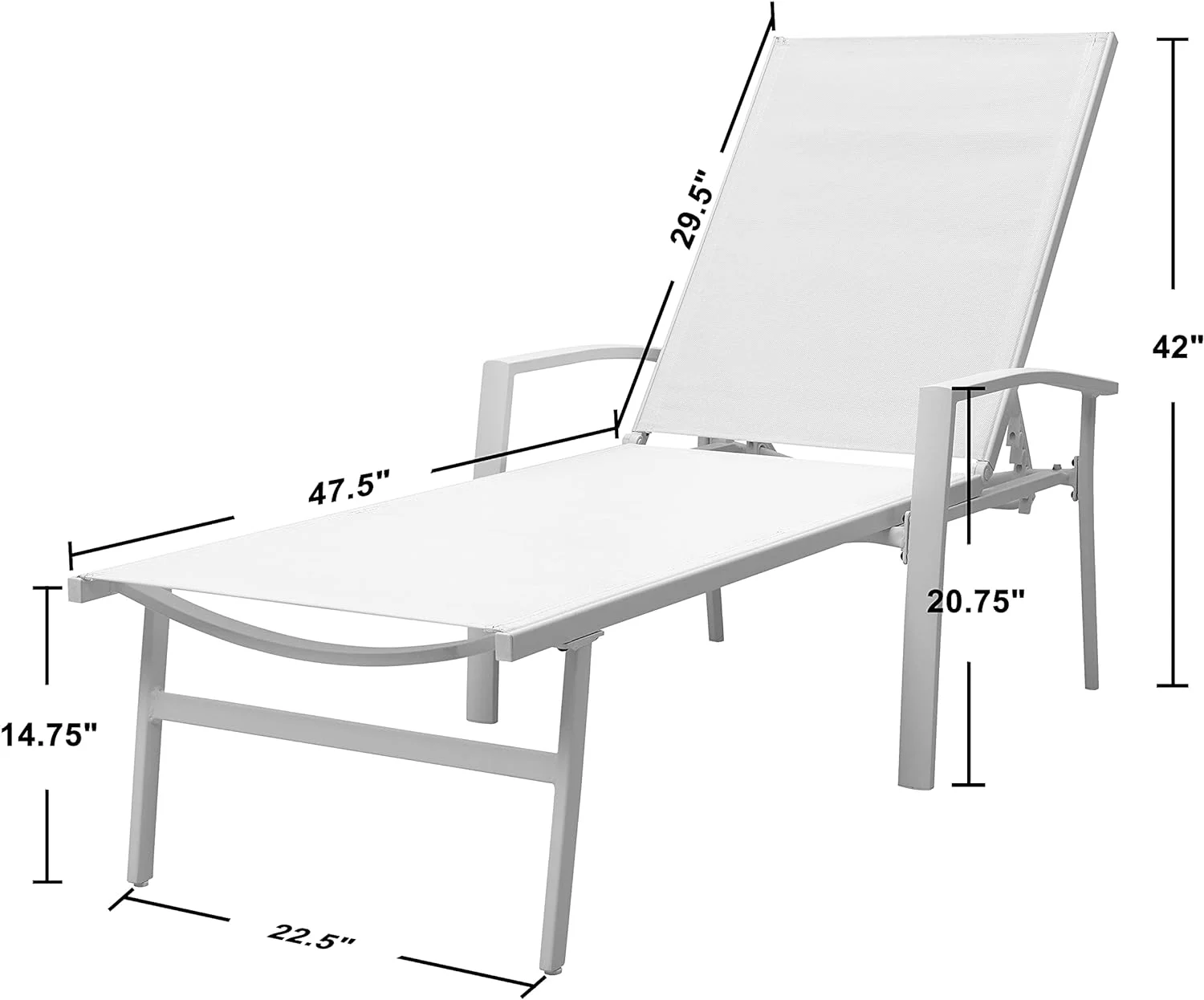 Set Of 2 Outdoor Patio Chaise Lounge Chair Adjustable Reclining Folding Pool Lounge,Folding Chaise Lounge Chairs For Poolside, Deck, Backyard,300Lb Weight Capacity,White