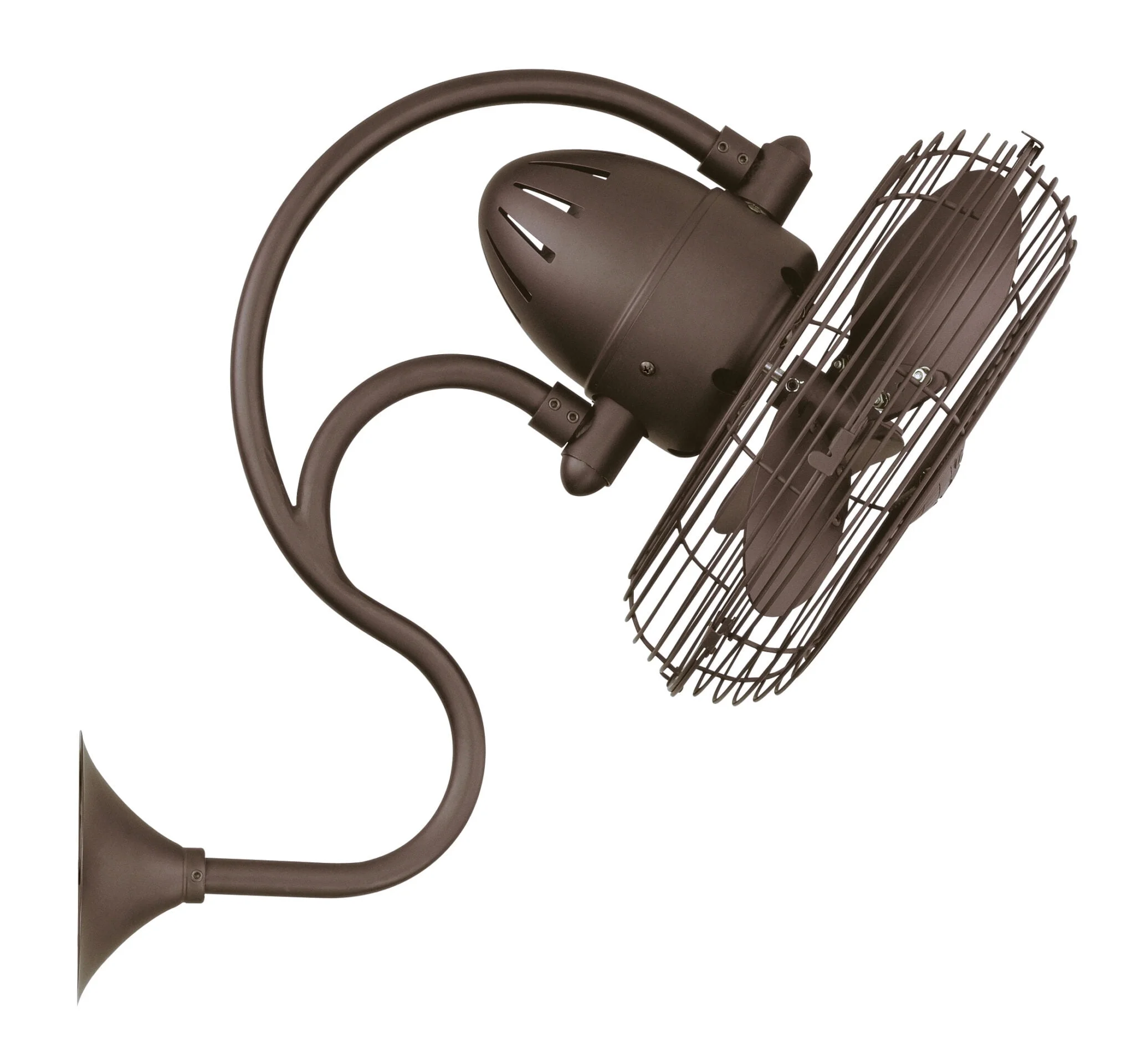 Matthews Fan Company ME-TB - Melody 3-speed 90 degree oscillating wall-mounted Art Nouveau style fan in textured bronze finish. Indoor or covered patio rated