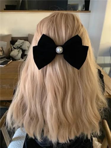 Large Velvet Hair Bow Clip with Metal Rose Accent, Pack of 2, Red