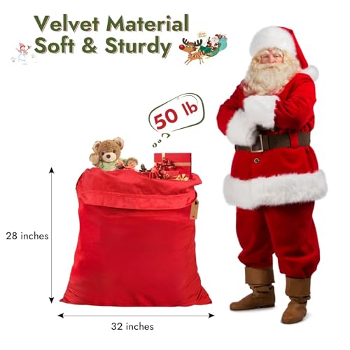 JOINDO Cloth Christmas gift bag, Extra Large Size (28 x 32 inches), Classic Santa Sack Design, Drawstring Design, 100% Cotton