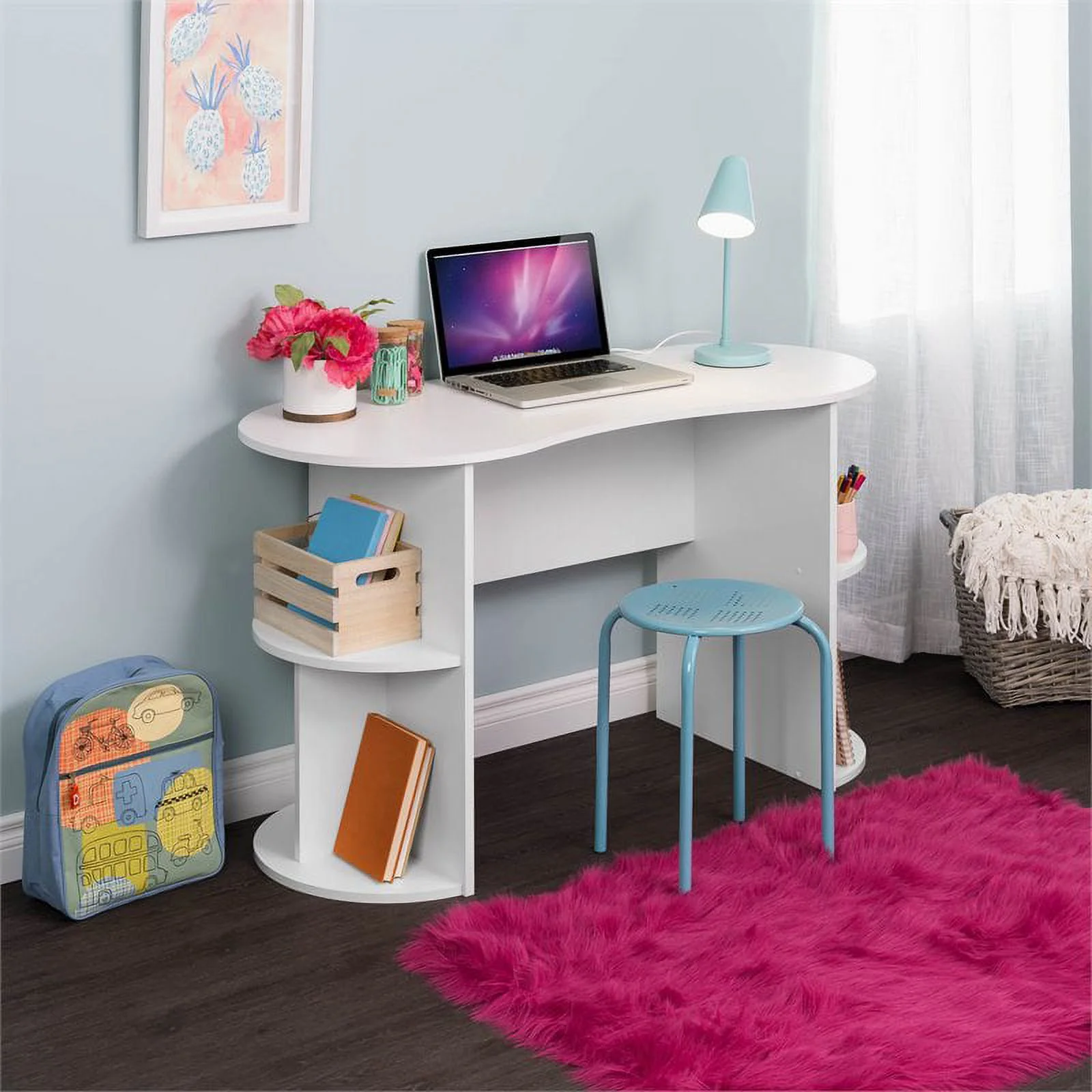 Pemberly Row Compact Student Desk with Storage in White