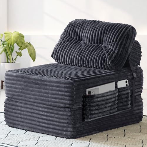 3 in 1 Folding Sofa Bed, Convertible Sleeper Chair with Pillow, Chair Bed with Back Support, Couches for Living Room, Foam Floor Mattress with Cushion, Single Size, Dark Grey