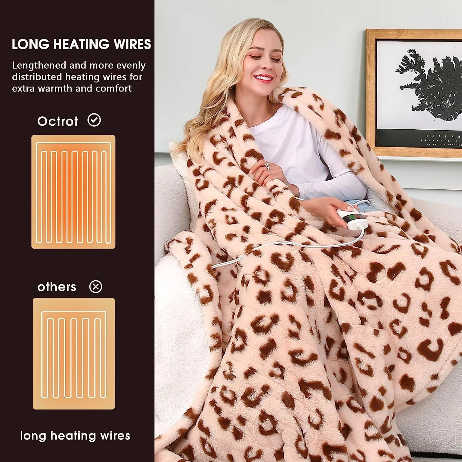 RUJIPO Heated Blanket Electric Blanket Throw - Faux Fur Heating Blanket 5 Heating Settings& 8 Hours Auto Off Fast Heating , ETL&FCC Certification-Brown,62