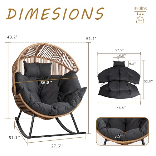 Shintenchi Wicker Egg Chair Outdoor Rattan Patio Chair with Cushion,Oversized Patio Lounge Chairs with Cushion Egg Basket Chair, Egg Seat for Indoor Living Room Bedroom Outside Patio Backyard Balcony