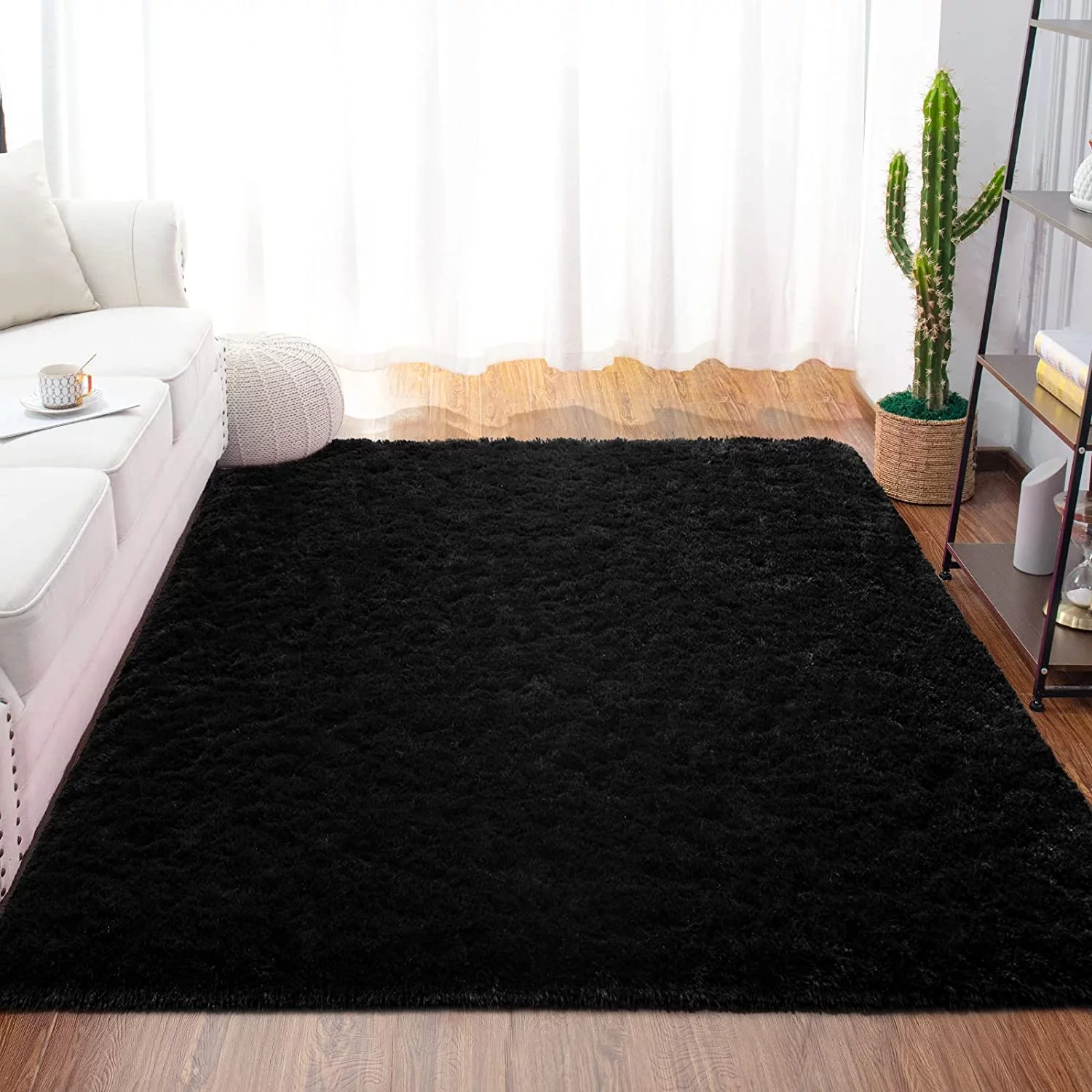 TWINNIS Shaggy Fuffly Area Rugs Super Soft Kids Carpet for Bedroom/Livingroom/Nursery Room,5.1’x8',Black