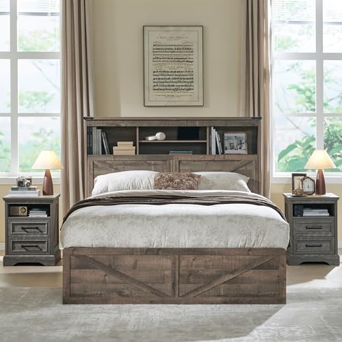Queen Size Wood Bed Frame Farmhouse with 52